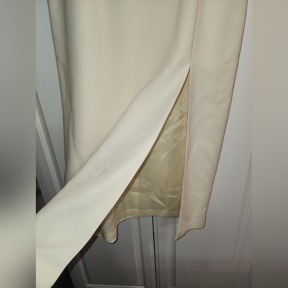 Albert Nipon Evening Ivory Diamond Pattern Pearl 2 Piece Skirt Suit - Picture 9 of 10